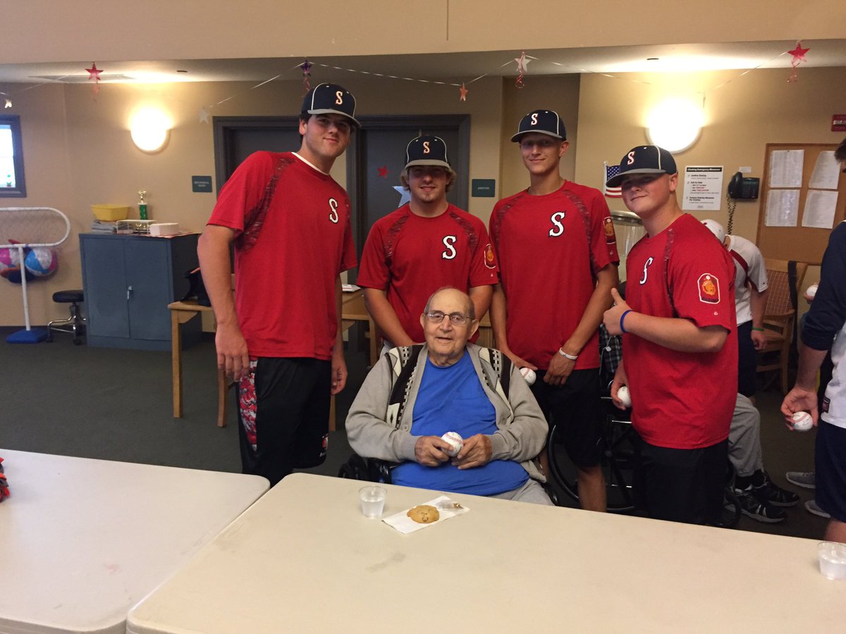 SLegbaseball's tweet photo. Sherrill Post 230 Baseball Team takes a trip to Sitrin Home to spend time with our Veterans. What a great experience for all involved. https://t.co/HYlprc5WVA