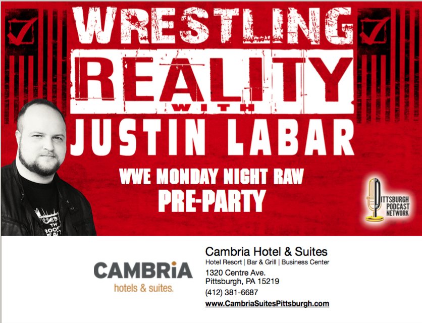 Wrestling Reality Party w/ <a href="/JustinLaBar/">Justin LaBar</a> July31 b/4 #WWERaw <a href="/cambriaPGH/">Cambria Pittsburgh</a> w/ <a href="/TicketKingMN/">Ticket King</a> <a href="/OleSmoky/">Ole Smoky Distillery</a> <a href="/upgruv/">upgrūv</a> >> facebook.com/events/1524730…
