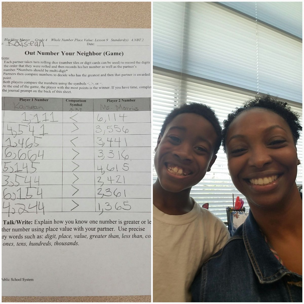 bcesmsmorris's tweet photo. Today we compared numbers using the >, <, or = symbol. We had to roll the die to create our #'s. I had fun but I lost! #wearebriercreek https://t.co/ir00ZyH9Gl