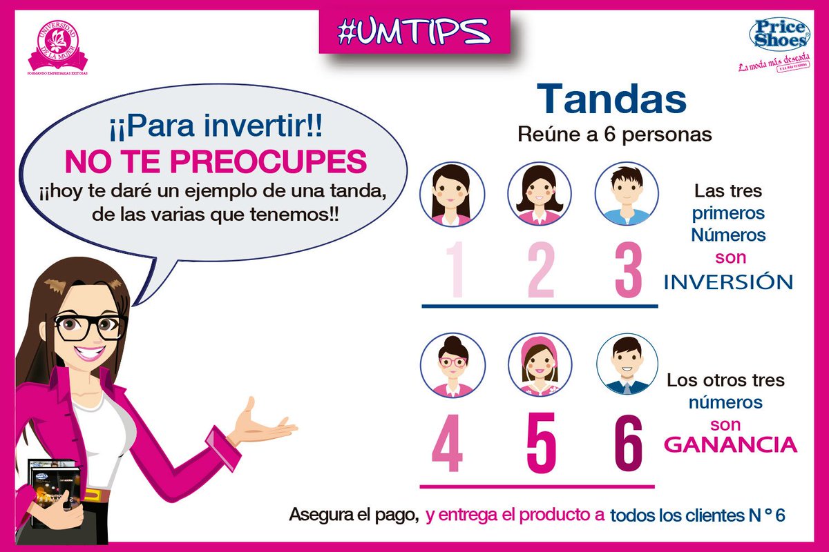 PriceShoes's tweet photo. Hoy, Anny nos comparte una forma fácil y segura de invertir por medio de una tanda.
#UMtips
#InvierteEnGrande
#NosotrosTeAyudamos https://t.co/aZsp0leIMo