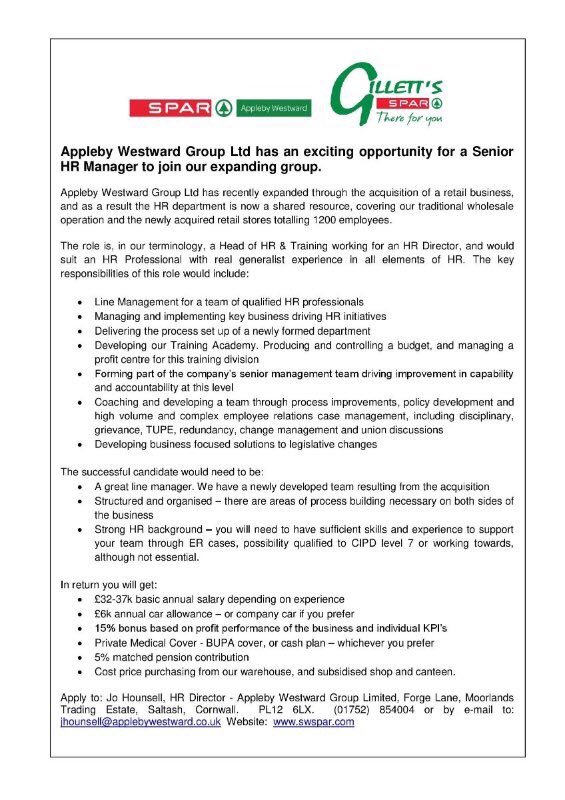 Please can you RT our exciting opportunity for a Senior HR Manager based in the south west