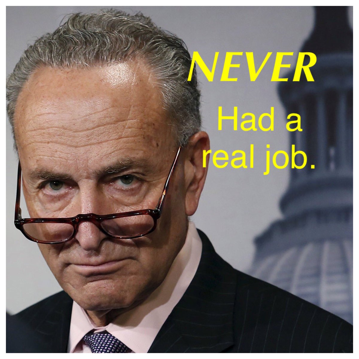 jtd_gameon12's tweet photo. When you hear Chuck Schumer talking jobs, remember this reality fact:  He NEVER had one!!! Straight out of college and into politics‼️ https://t.co/f6f1NwaPDm