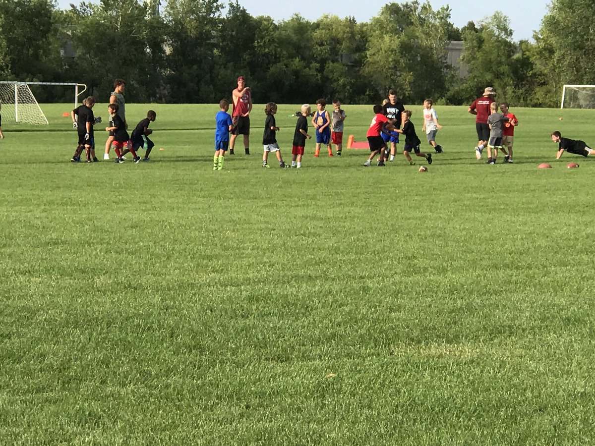 spurrlyman's tweet photo. @Crimsonfootball @mgyfa @lombocrimson 3rd grade through 6th grade camp started today. #crimsonfamily #nevergiveup #playwithenergy https://t.co/aS6DF3pFM8