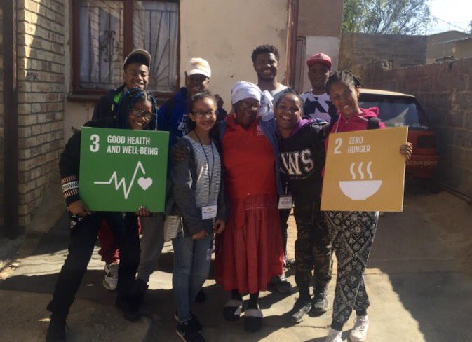 ARProject's tweet photo. @Journey4Change Ambassadors & #CapPrep teachers Ms. Moye & Mr. Johnson advocate for @SDGoals in Diepsloot, #SouthAfrica. #SDGs @DrStevePerry https://t.co/9bjrH1vDQs