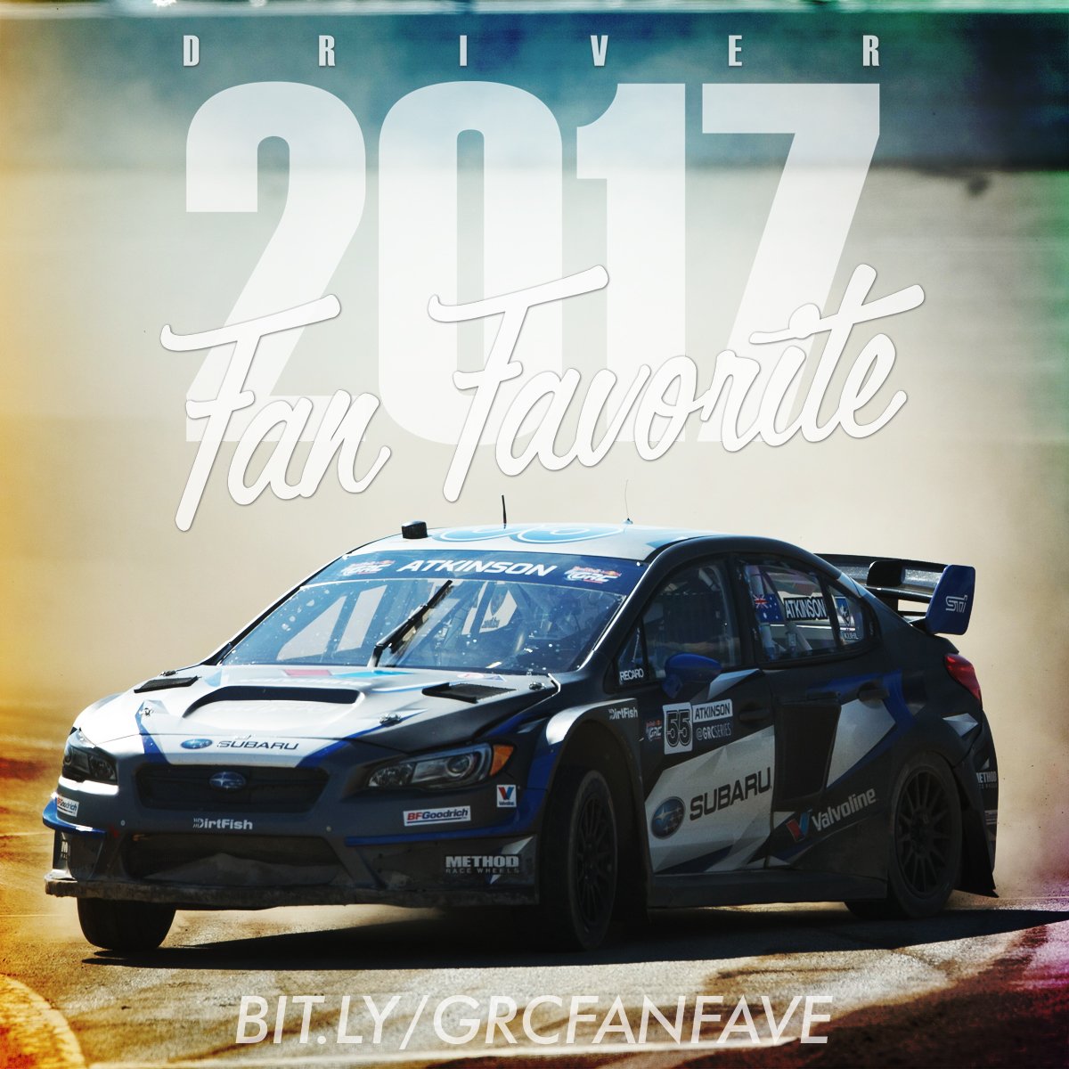 subarums_usa's tweet photo. .@ChrisAtko fans! Where you at? Vote now for @GRCseries' Fan Favorite Driver of the Year 2017. #55Subaru #ATKO https://t.co/0yepN1WR5q https://t.co/IyBEaFfRxF