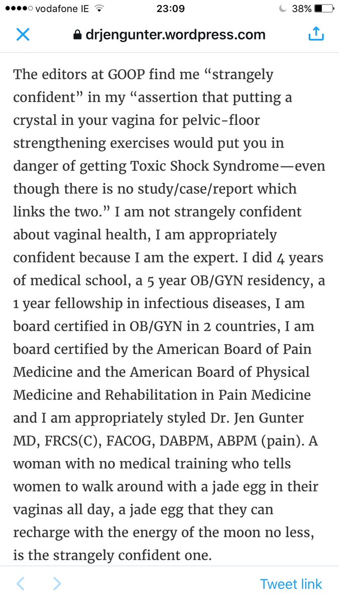 hazobri's tweet photo. Gwyneth Paltrow's Goop calls doctor 'strangely confident' in debunking the utter shite they come out with. Doctor response: https://t.co/jeUxrTwEv4