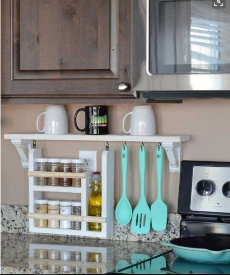 Tip: A backsplash shelf is a great way to organize in keeping your kitchen countertop clear from clutter.