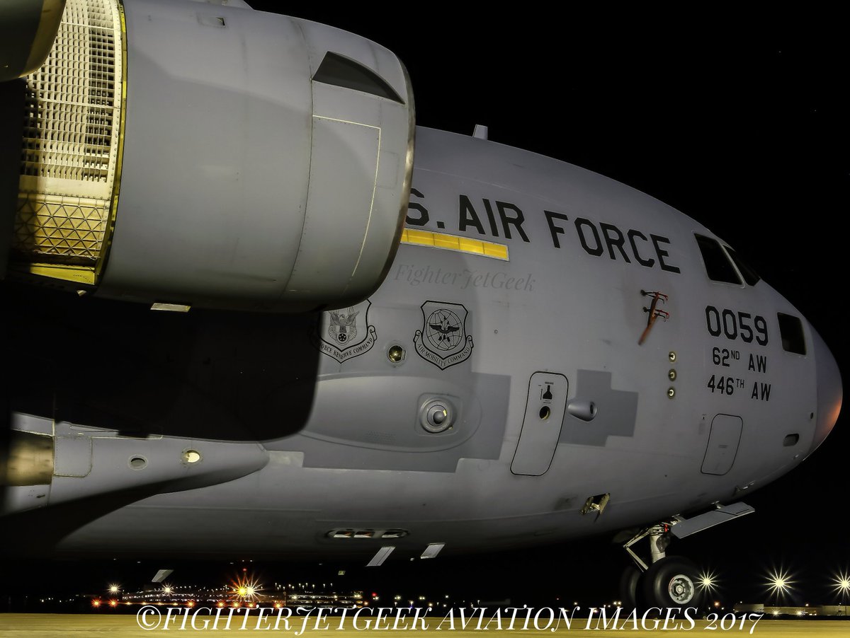 fighterjetgeek's tweet photo. How about another #MooseMonday? A night time capture of a C-17A #Globemaster from the #62ndAW and #446thAW! #TheMooseIsLoose #FighterJetGeek https://t.co/xmgFM2HRAE