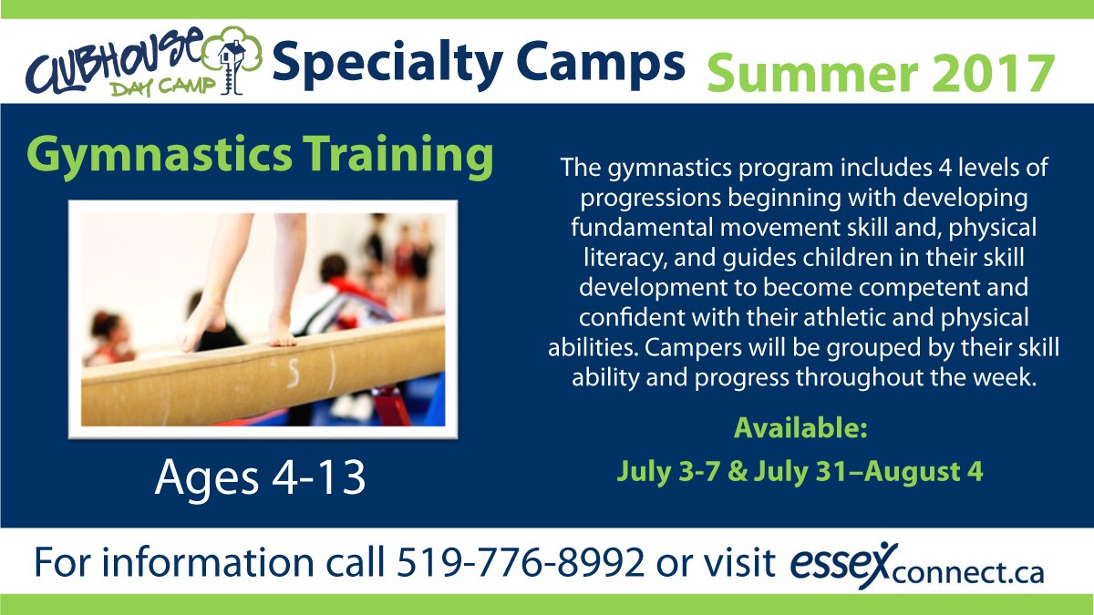 Next week the Town of Essex has a Gymnastics Camp running under the guidance of NCCP coaches. Register at essexconnect.ca.