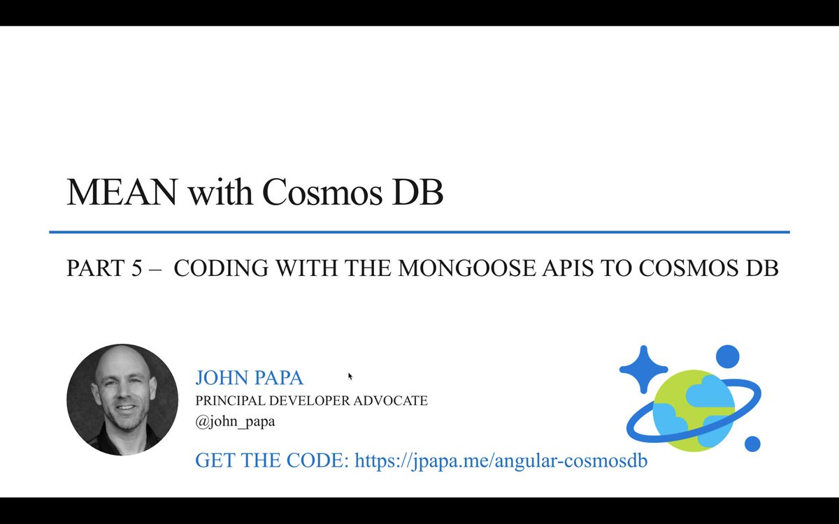 Catch up on parts 1 - 5 of my FREE video series on #CosmosDB and MEAN.js  youtube.com/playlist?list=… #azdev