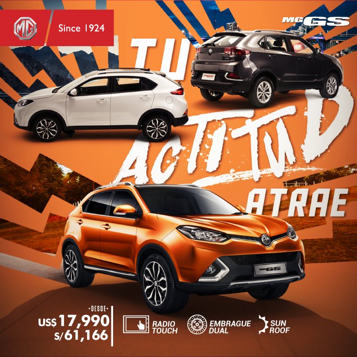 Atrae todas las miradas con tu MG GS 😎
Conócela aquí: goo.gl/Mvqbuo
T.C. Referencial 3.4