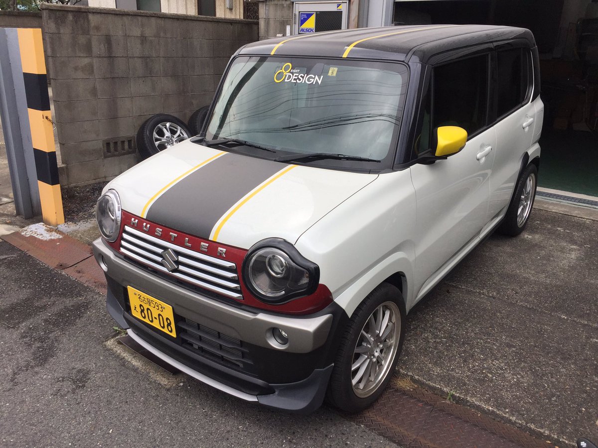 セルフトレーディング ハスラー エイトデザインさんのデモカーを預かってきました Jスタイル の新商品を開発中だそうです これからラッピングでカッコいいデモカーに仕上げますよ O ハスラー Hustler エイトデザイン デモカー ラッピング