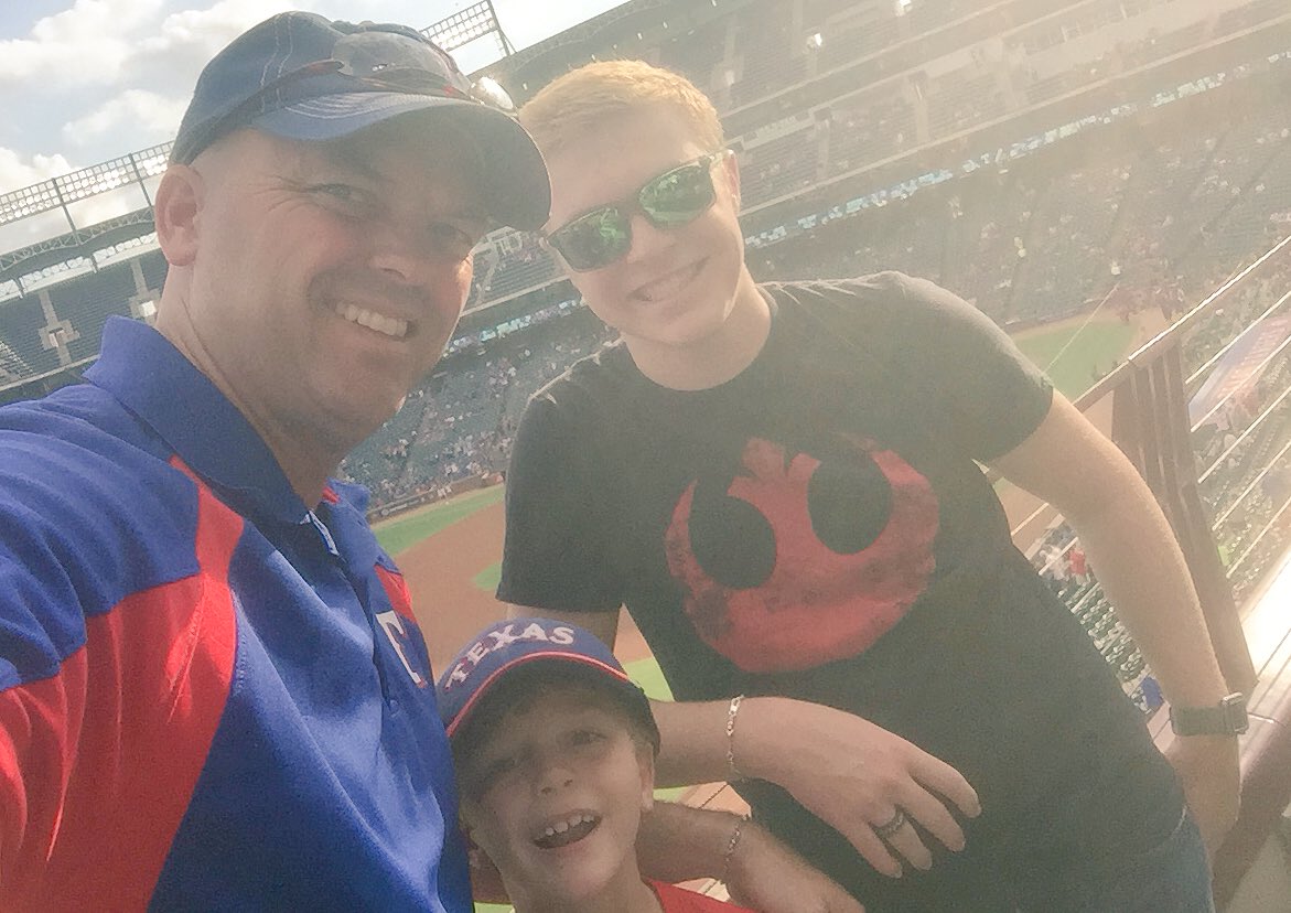 DaveQuinn247's tweet photo. #markitoff - Number 5 off Pierson's summer #lifelist. Go to @Rangers game and get a souvenir. #liveonpurpose @drew_myers https://t.co/CJTy0ssXMW