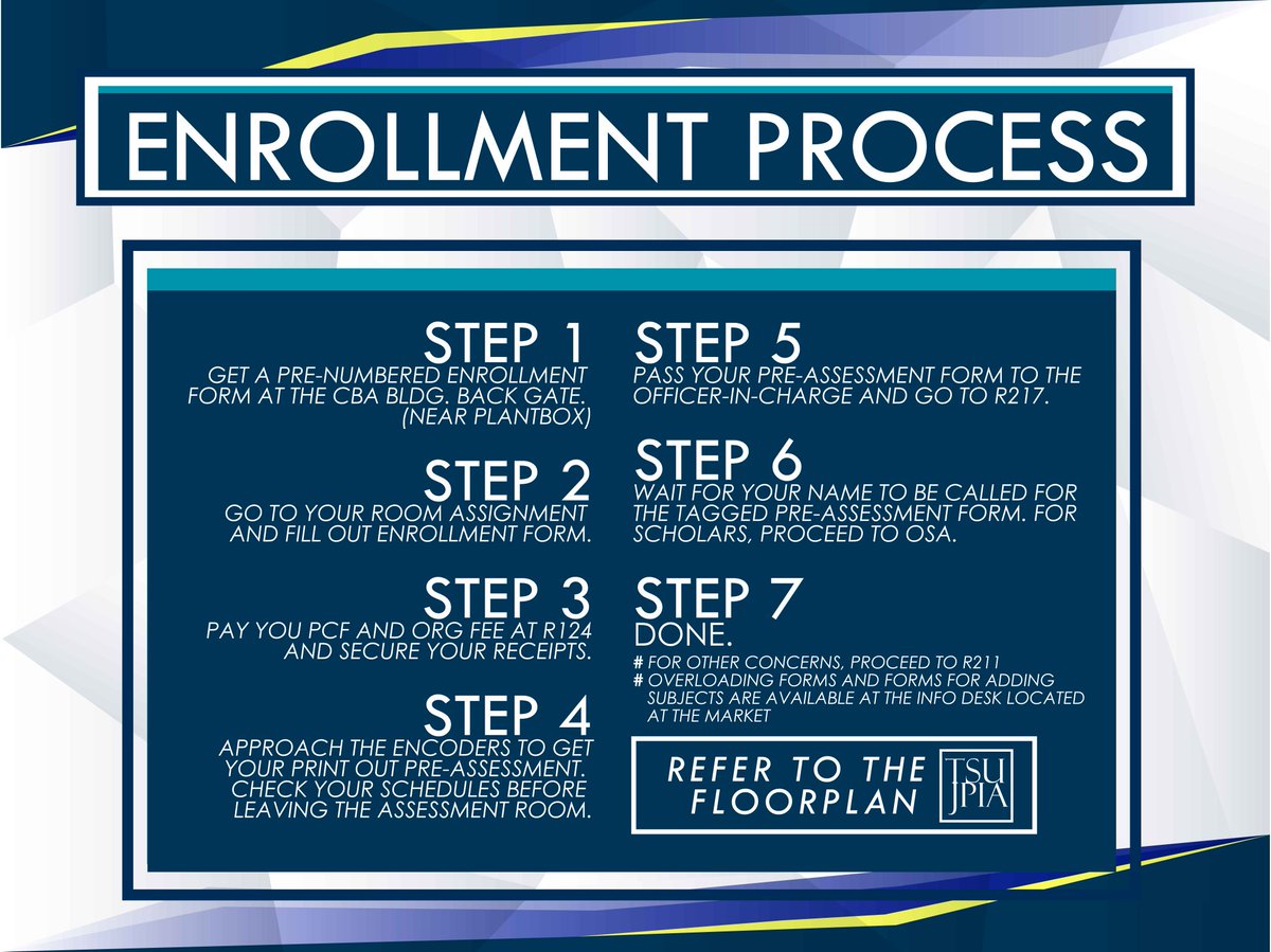 TSUJPIA's tweet photo. ANNOUNCEMENT!
Here is the enrolmet schedule, process, floor plan and reminders.

#ASSISTEDENROLMENT2017 https://t.co/Ud0UFHgOa2