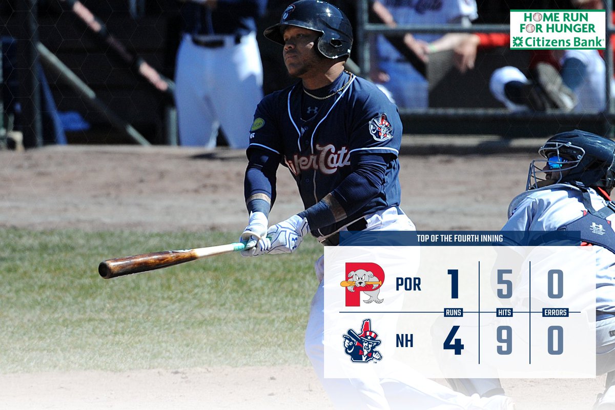 FisherCats's tweet photo. The Fisher Cats are in front! Harold Ramirez hits a three-run #HRForHunger and it's 4-1! @CitizensBank @NHFB https://t.co/lWLXbbymOC