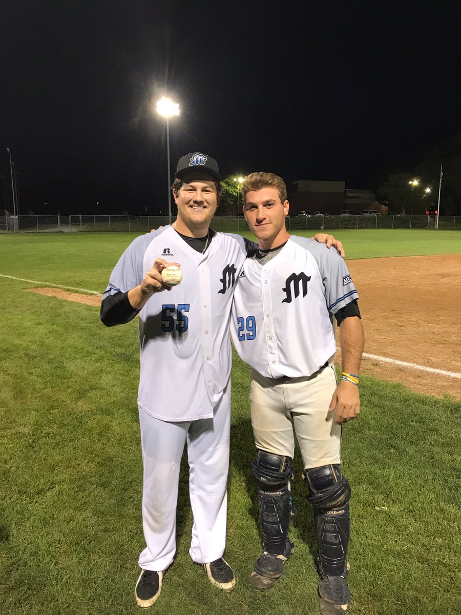 mysticschooners's tweet photo. SP Sonny Potter tosses a no hitter against the Bay Sox! Potter with the game ball after being named the @drinkHH player of the game! https://t.co/csGSSjag7e