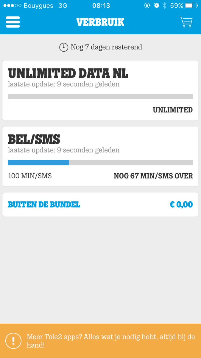 BartelsEWK's tweet photo. @Tele2Nederland waarom krijg ik plotseling een sms dat mijn data voor 80% is verbruikt? https://t.co/SDUYVFoAgh
