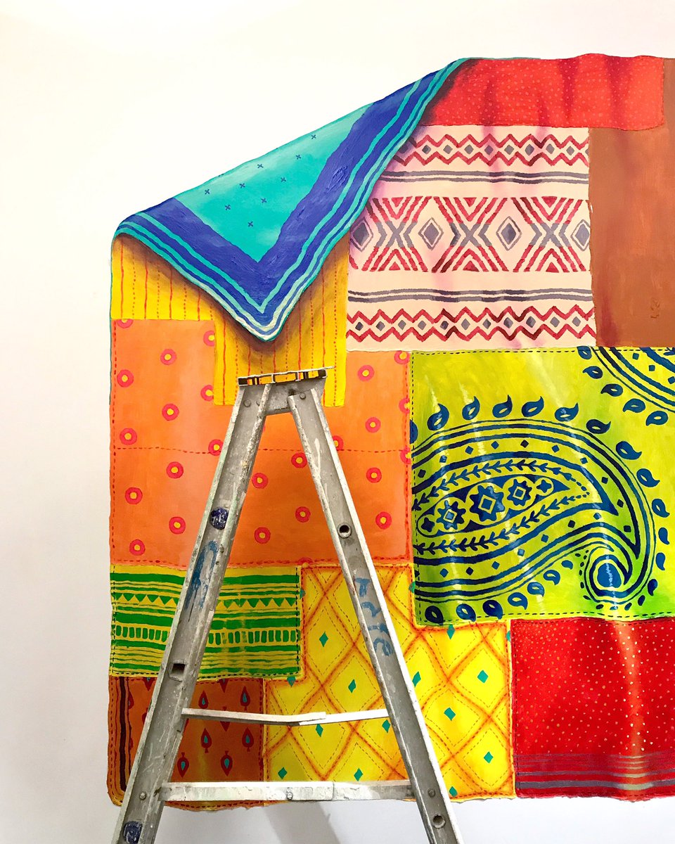 Sam_Kulavoor's tweet image. Work in progress on &apos;The home-made quilt&apos; at the @facebook Mumbai HQ as part of the #fbAIRprogram