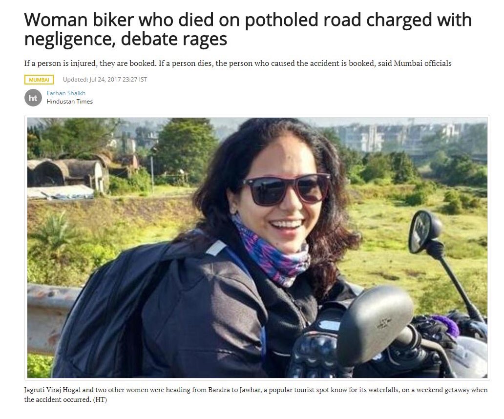 sanjaynirupam's tweet photo. Shocking!Instead of booking officers responsible for bad roads,woman biker who died in potholes is booked posthumously. #Insensitive SenaBJP https://t.co/KO7OBkOa1t