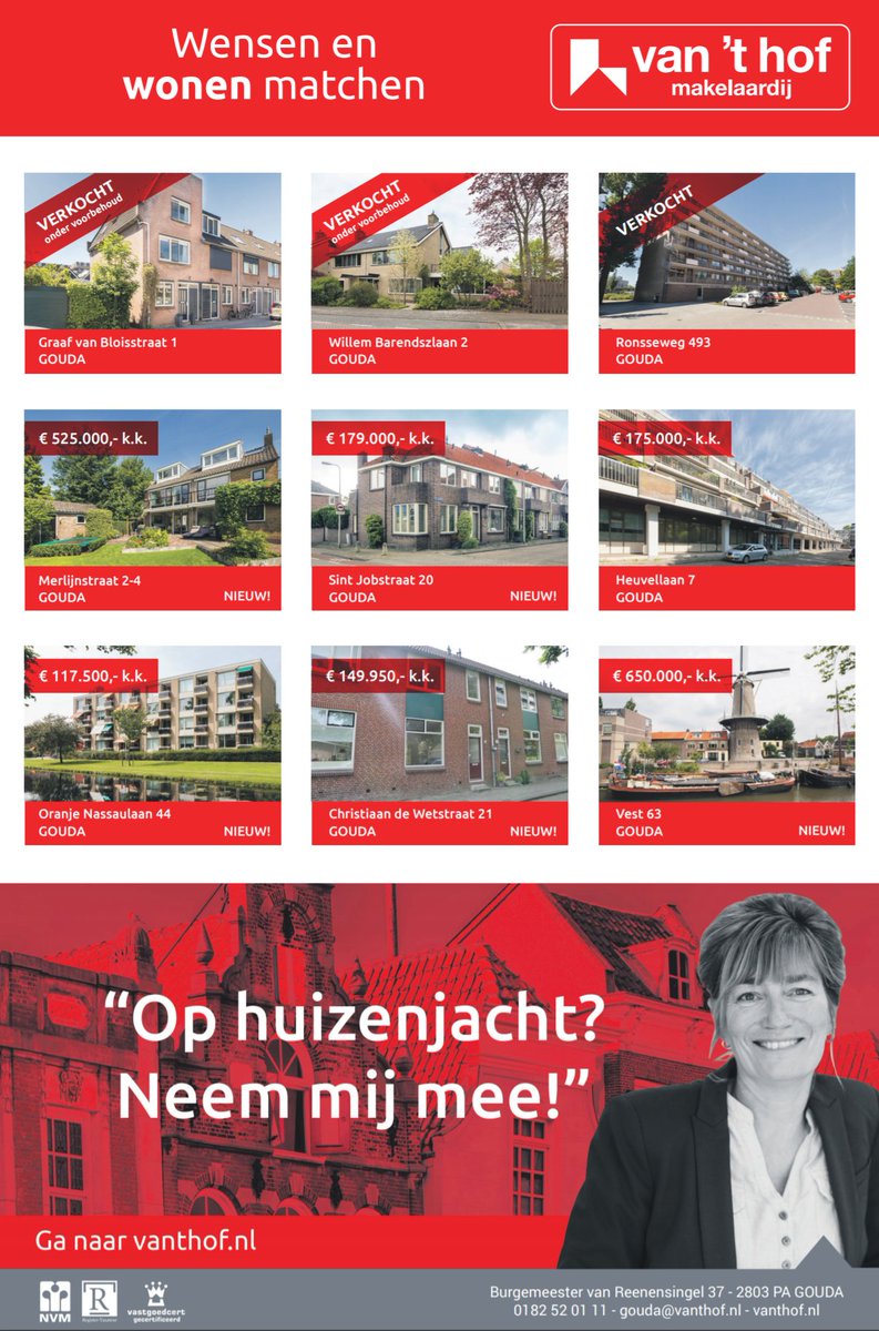 Onze advertentie gezien? Wil je altijd als eerste het nieuwste woningaanbod in Gouda zien? Like dan onze FB: facebook.com/vanthofGouda/
