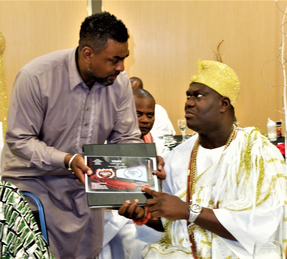 Nollywood_north's tweet photo. Dewitt Lee, Dir of Diplomatic Relations of @tinffcanada with his Imperial Majesty @OoniAdimulaIfe after discussing #nollywood #ooniincanada https://t.co/iZ5OFTUiWb