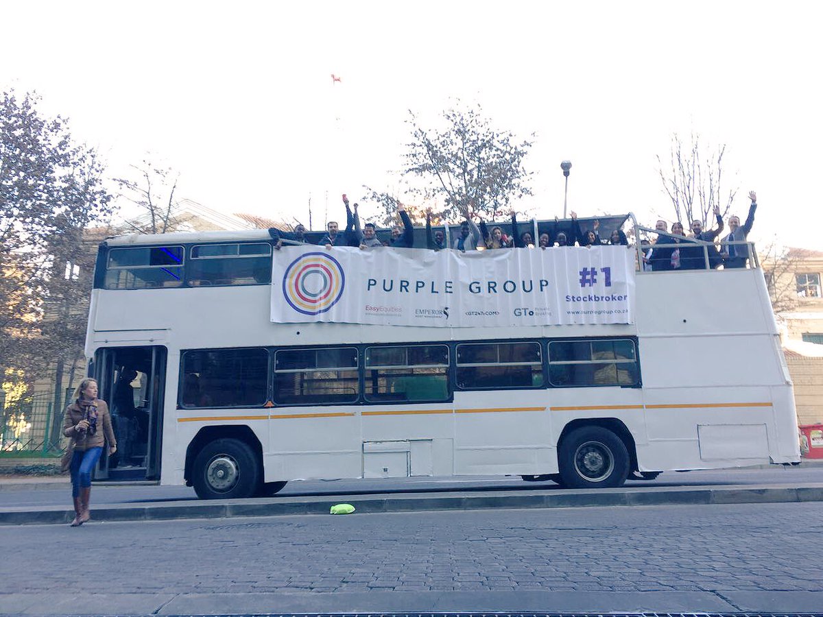 cnandco's tweet photo. This is how @EasyEquities supports @SATRIX_SA this morning at @JSE_Group #PartyBus #GlobalETF well done Satrix. https://t.co/cBEyOVvVLU