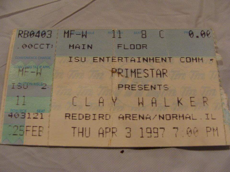 SarahLynnKIX96's tweet photo. Memorabilia Monday! 1997 @ClayWalker ticket stub from #redbirdarena at @IllinoisStateU ! #claywalker #concert https://t.co/yzybcYI0ZE
