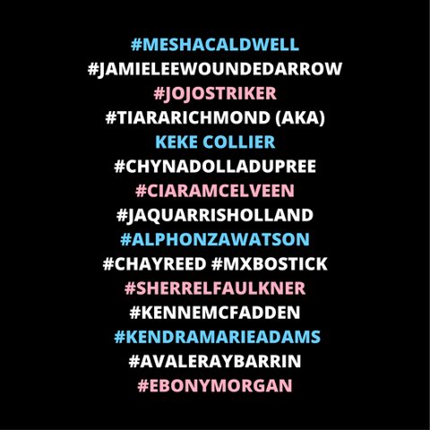 The names of the known trans women who have been murdered in 2017. #TransLiberationTuesday #BlackLivesMatter