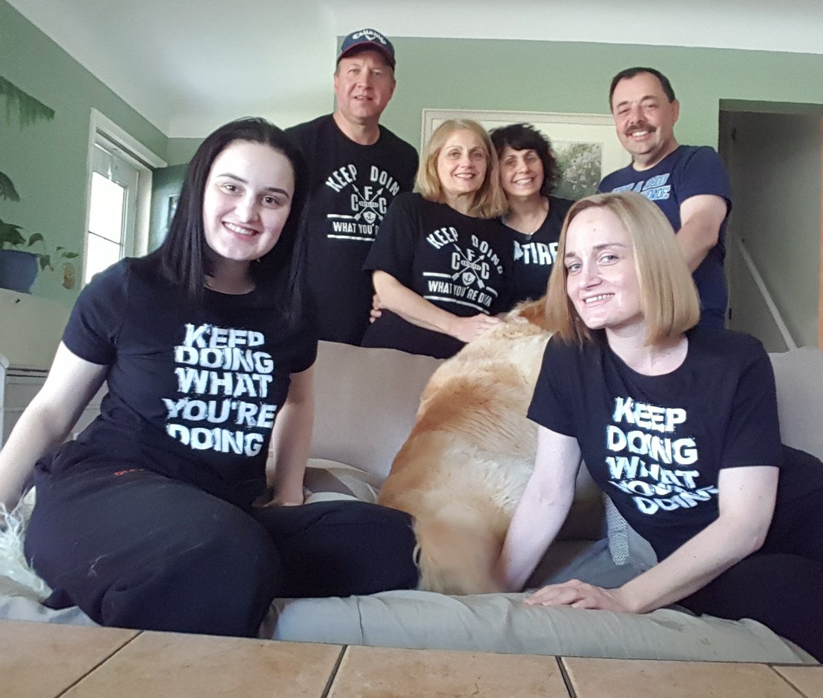 GinaRosato1's tweet photo. Loving this pic of my fam with my Dad's mantra on our shirts. #KeepDoingWhatYou'reDoing #thankyou_KylePoissonier https://t.co/o8Bahaab8X