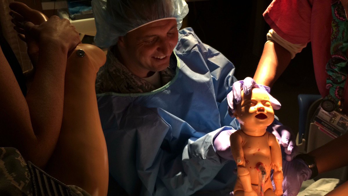 99ABWCC's tweet photo. We had a great immersion with Col Cheater, 432d WG/CC. He got the chance to deliver a sim baby at the Med Grp!#TopOftheLine99! @Creech_AFB https://t.co/HC262Q3GlD