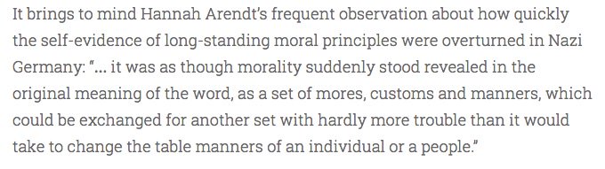 LMSacasas's tweet photo. Arendt on the shockingly swift collapse of morals, norms, etc. https://t.co/1fdVgKopIM https://t.co/gGbbNoxO2w