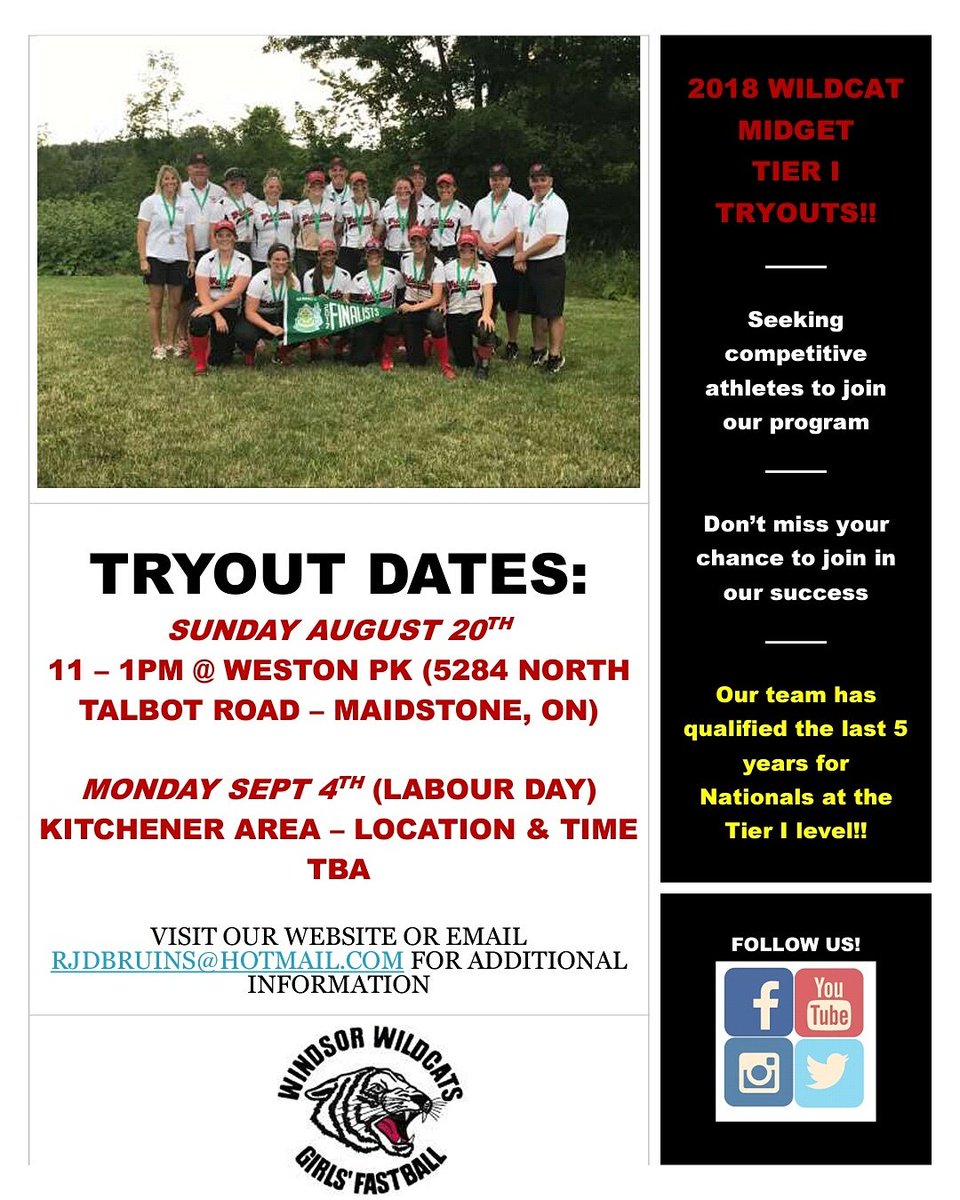 WildcatsWindsor's tweet photo. #WindsorWildcats #Midget1 #Softball #Tryouts #PWSA #JoinOurSuccess https://t.co/5gKpm1WMty