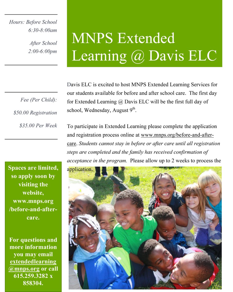DavisELCPreK's tweet photo. Need before and after care for your student?  Check out the link below to find out more about the program and apply. https://t.co/lZNFS6NBOy