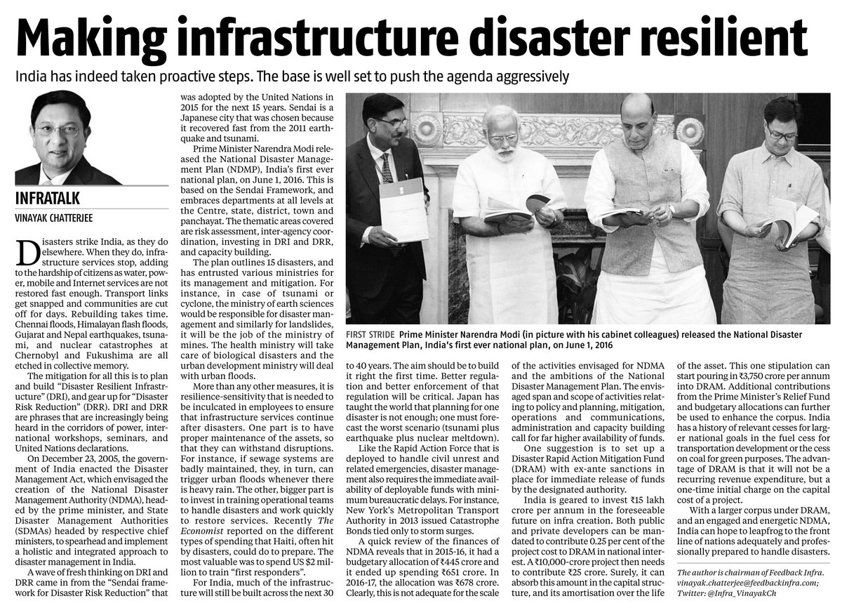 Making infrastructure disaster resilient: InfraTalk by <a href="/Infra_VinayakCh/">Vinayak Chatterjee</a> in today's <a href="/bsindia/">Business Standard</a>