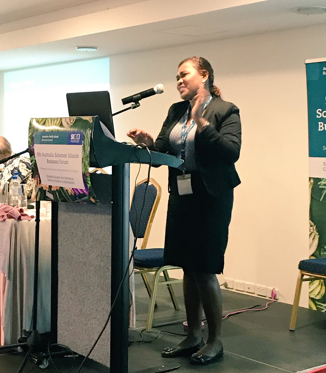 AustraliaPIBC's tweet photo. Samantha Maeke, #PHAMA on promoting export of #SolomonIslands natural assets: timber, tuna, coconut, horticulture & of course #cocoa #9ASIBF https://t.co/Acz9eO1kqQ