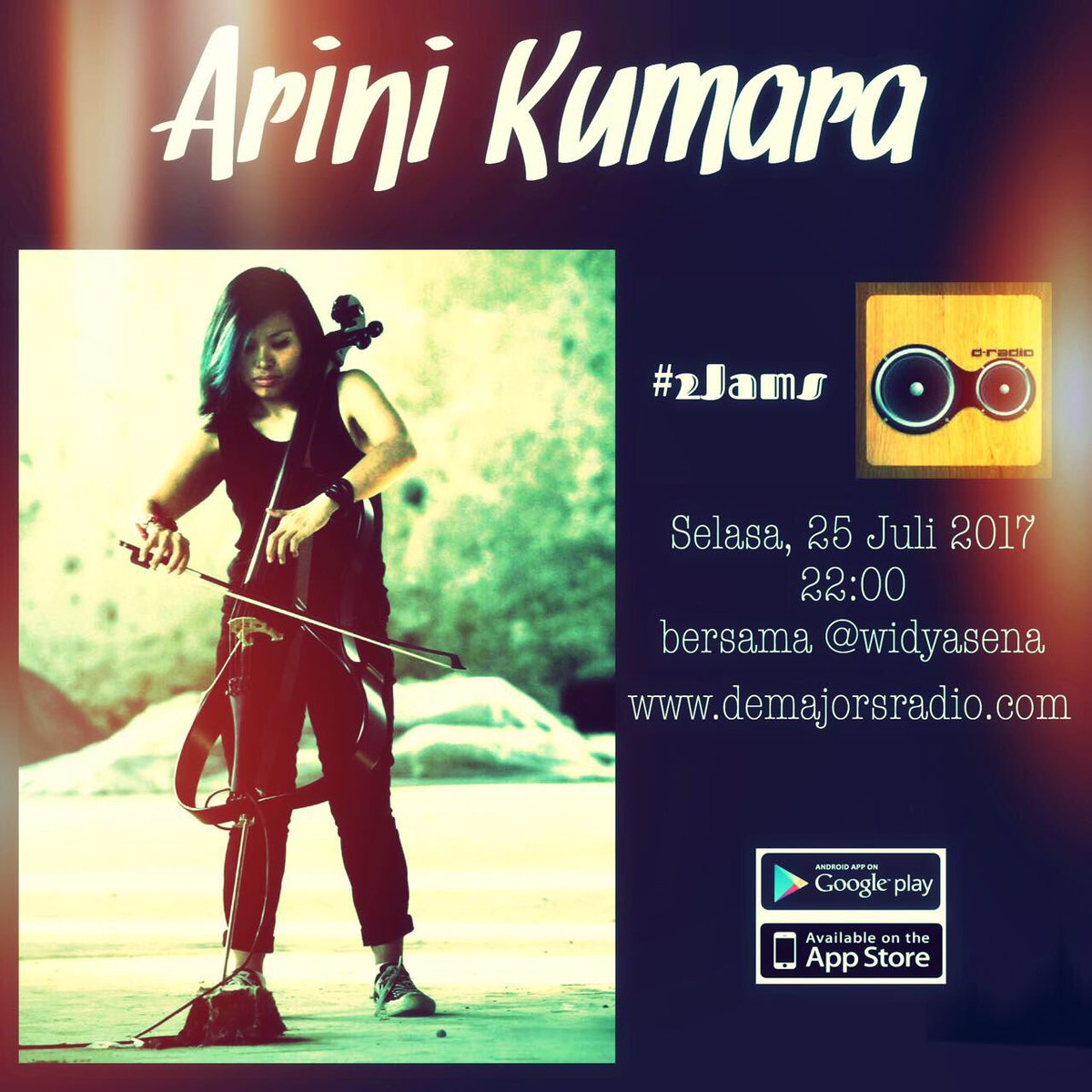Malam ini bakal ngobrol di <a href="/2Jams1/">2Jams</a> @demajorsradio dgn <a href="/arinikumara/">Arini Kumara</a> tentang aksinya dalam bermusik.