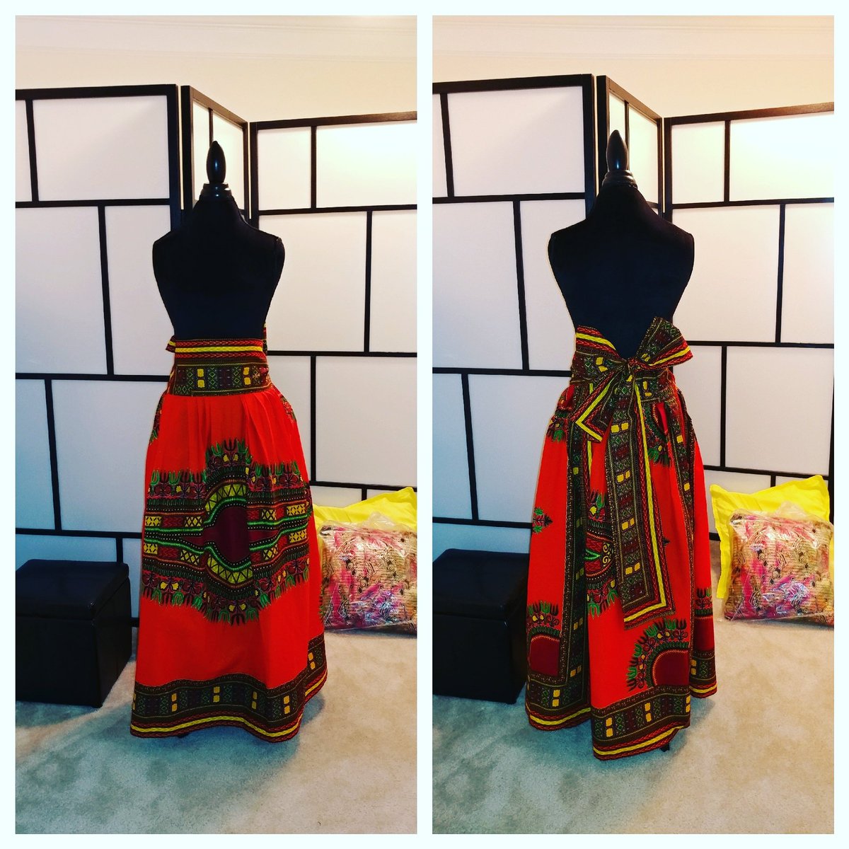 Bisheaba's tweet photo. a nice steam press &amp; I'll be done w/ my 1st wrap skirt usin my homemade pattern for waist sizes up to 44"
#bow #back  #african #print #wrap https://t.co/Ib5PaE36HH