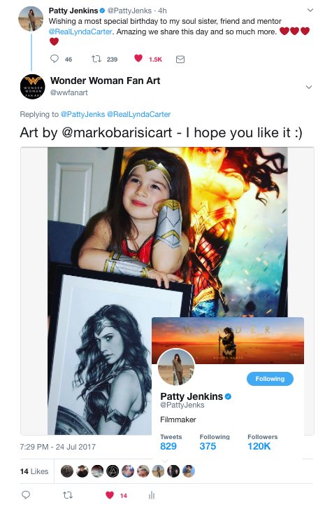 wwfanart's tweet photo. It's amazing how a simple like can change someone's day 😊Thank you so much @PattyJenks 🙏 #WonderWoman https://t.co/ZOiT8PREgV