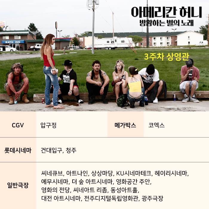 #아메리칸허니 #방황하는별의노래 3주차(7/27~) 상영관 리스트입니다 :) 극장에서 만나요★ #여름영화 #칸영화제심사위원상 #사샤레인 #샤이아라보프...