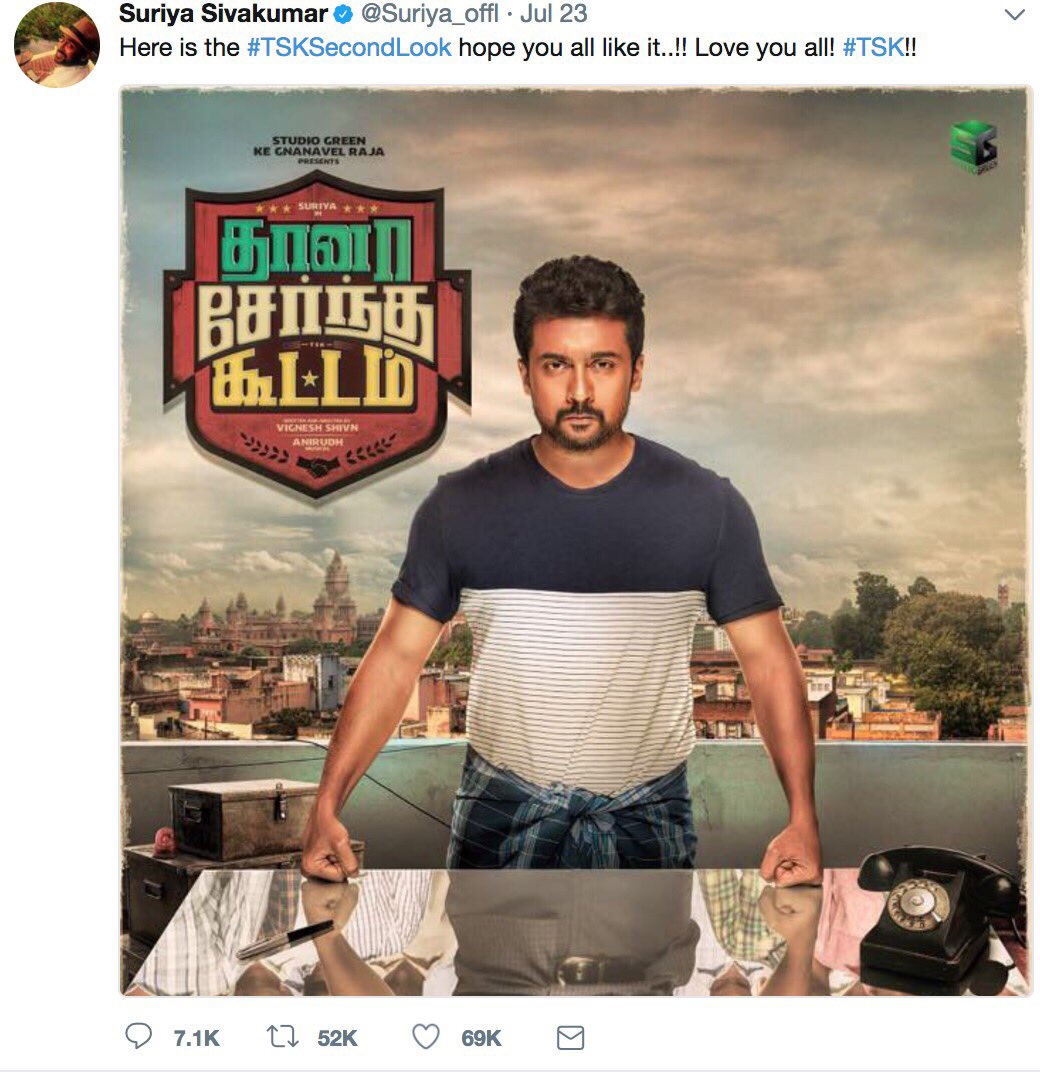 KollyBuzz's tweet image. .@Suriya_offl's #TSKFirstLook tweet seems to be the Most Retweeted tweet in last 2 years in India! 2016's Most RTd: