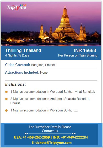 triptymetravels's tweet photo. Explore Kingdom of #Thailand with #Triptyme. Don’t miss the #amazingpackage of 4 nights and 5 days @ an #affordableprice. Call 9494222284. https://t.co/gBGlC4nz1w