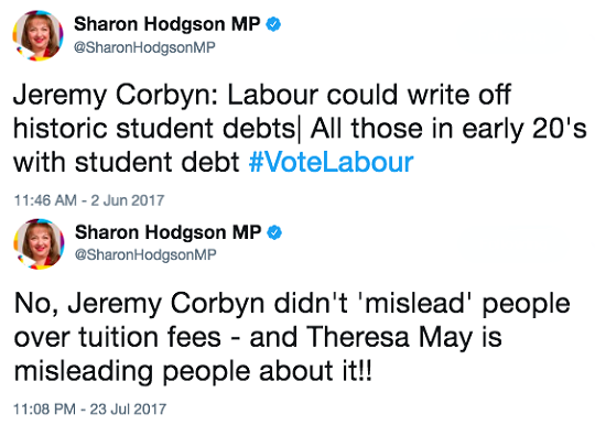 GuidoFawkes's tweet photo. Shadow minister told "all those in early 20's with student debt" to "Vote Labour" to get debts written off: https://t.co/BGroxrdk9S https://t.co/yTDnTktOWL