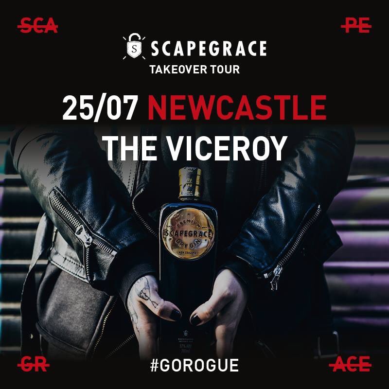 scapegracegin's tweet photo. It's today! The takeover tour is taking us to #newcastle at Viceroy @ptmynewcastle !! Drop by and say hello to @HSLJosh #scapegraceontour https://t.co/WcksBrbmR1