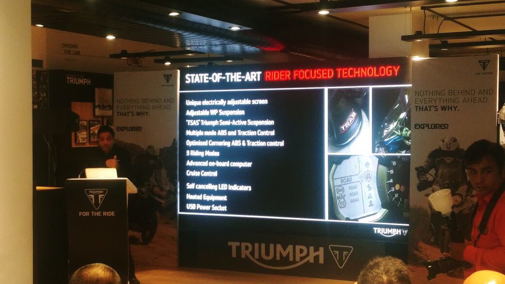 rushlane's tweet photo. Ready to Pounce on the stage is the new Triumph Tiger Explorer 1200 
#ForTheAdventure #ForTheRide #Explorer1200 @IndiaTriumph https://t.co/rAeLgvoSLJ
