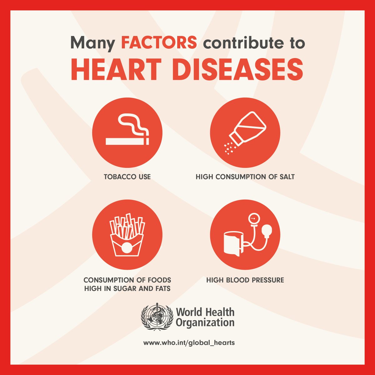 WHOSEARO's tweet photo. Many factors contribute to #heart diseases:
- #Tobacco use
- High consumption of #salt
- Foods high in sugar &amp; fats
- High #blood pressure https://t.co/bXRozrHvz2