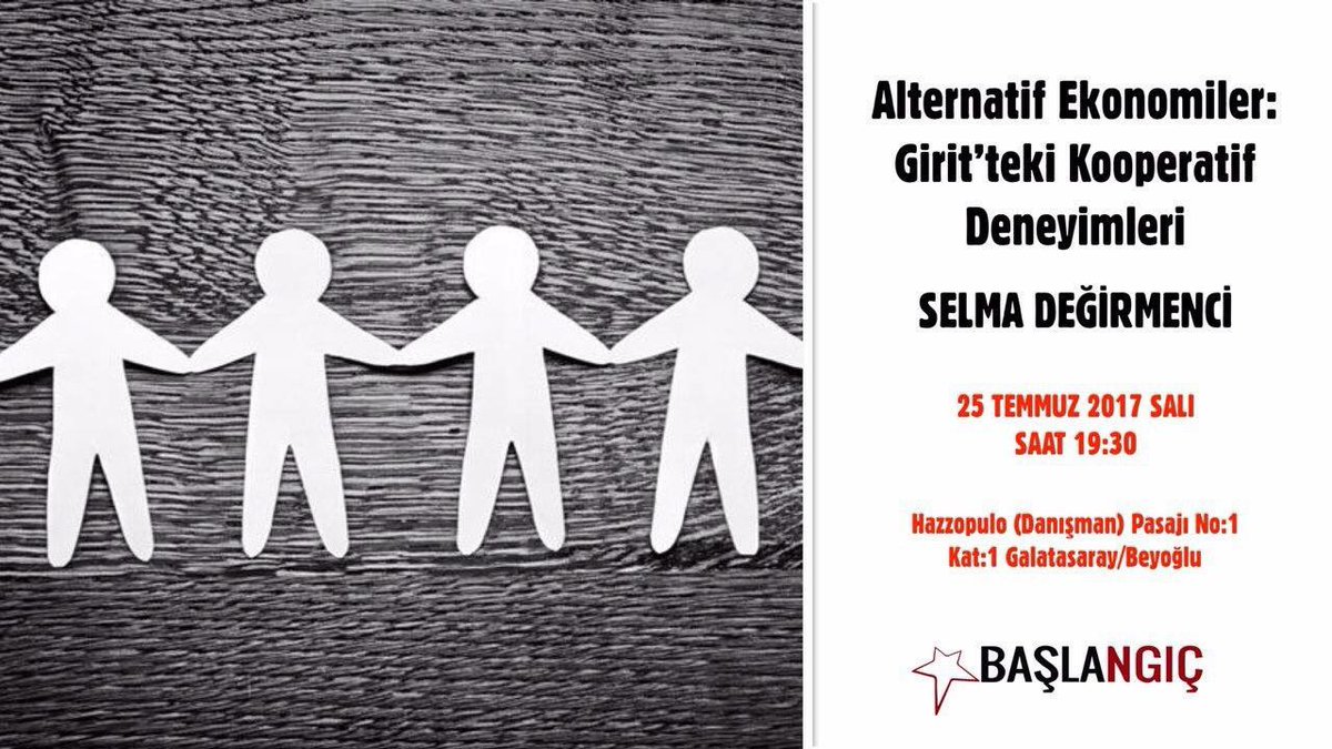 baslangicdergi's tweet photo. Bu akşam Aktivist - araştırmacı arkadaşımız Selma Değirmenci'nin sunumuyla, Girit'teki alternatif ekonomi deneyimlerini konuşuyoruz. https://t.co/wlYyyWXXe5