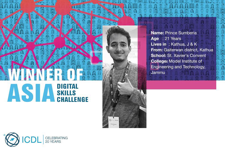 IcdlAtc's tweet photo. DEBUT: the winner of #ICDL #DIGITALCHALLENGE 2017. Follow his journey from a district in J&amp;K to Asia's top #DigitalStudent. 

#ICDLAdvantage https://t.co/aJGbofBMyE