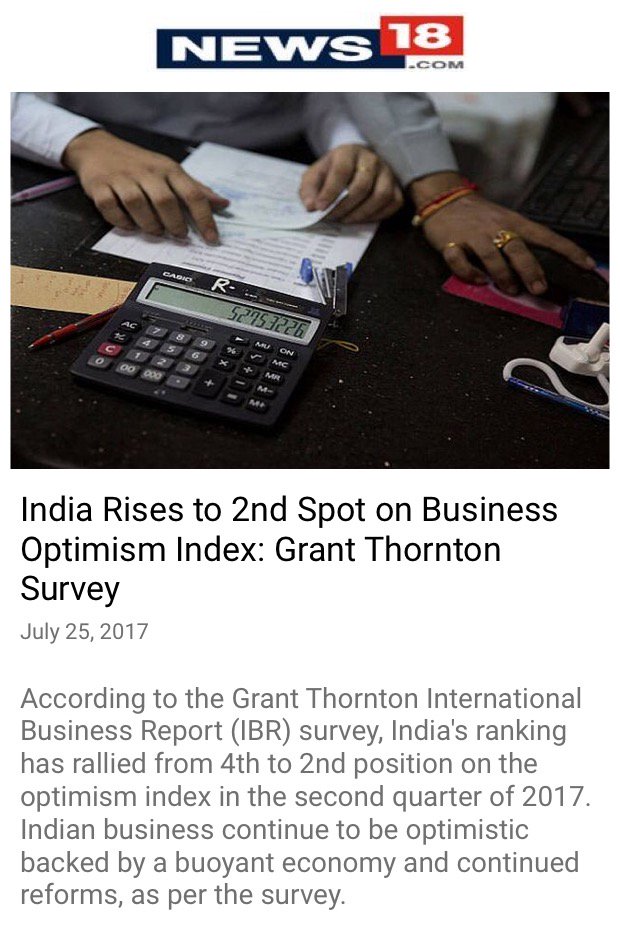 #Modieffect @OfficeOfRG India Rises to2ndSpot on BusinessOptimism Index:GrantThornton Survey
news18.com/news/business/…