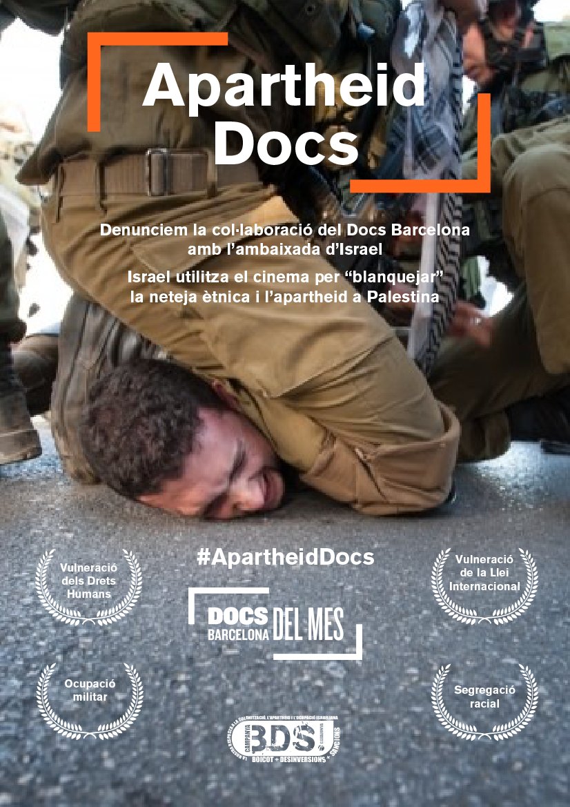 BDSCatalunya's tweet photo. @DocsBarcelona Col•laborar amb l'ambaixada israeliana implica normalitzar l'apartheid que s’exerceix a Palestina. #DocsBcn  #ApartheidDocs https://t.co/holNwdAd6m