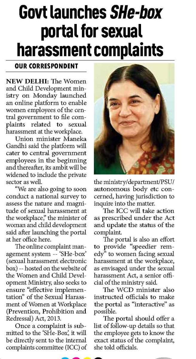 MinistryWCD's tweet image. #SHeBox launched to allow Central Govt. women employees to register complaints related to Sexual Harassment online.